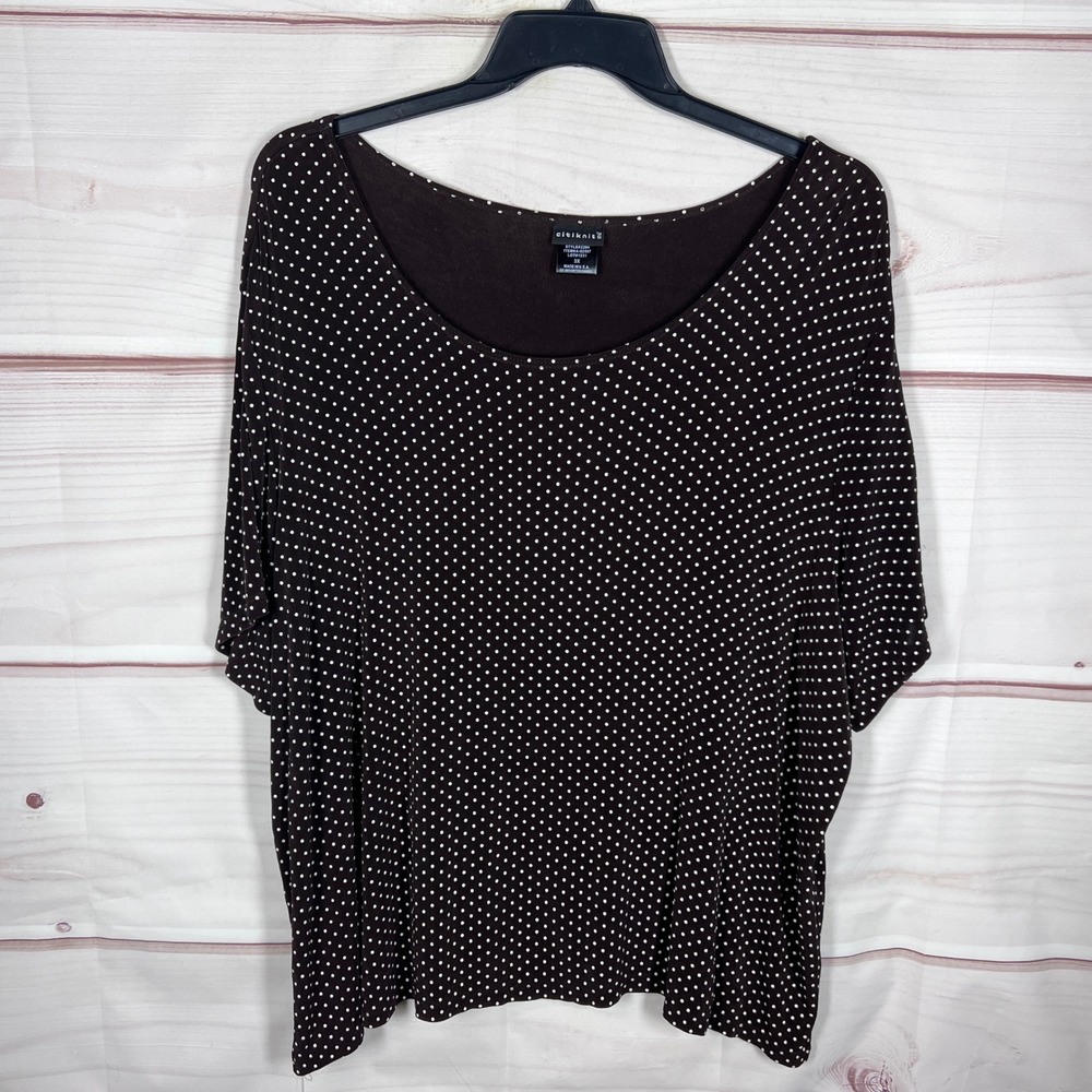 Citiknit Top Women 3X Brown Polka Dot Scoop Neck Short Sleeve T-Shirt Stretch